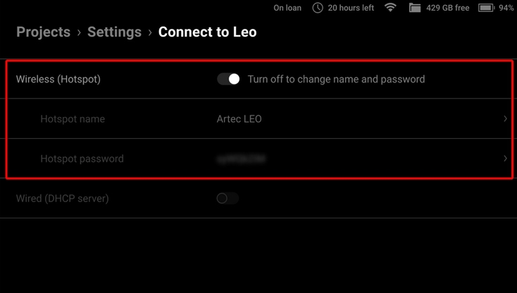 artec-leo-hotspot-settings