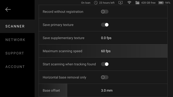 artec-leo-scanning-settings