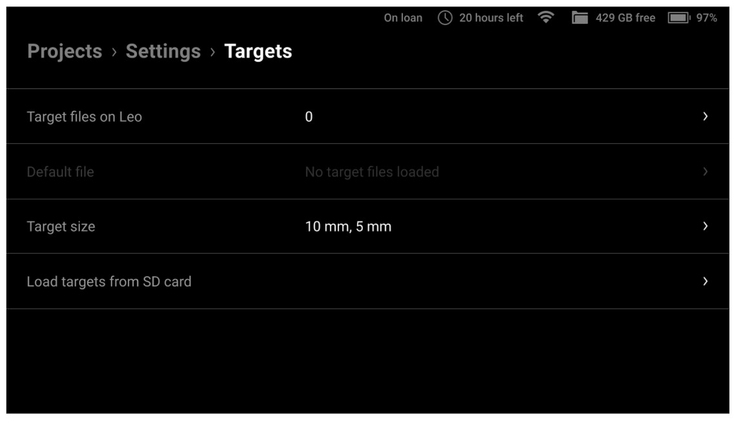 artec-leo-targets-settings